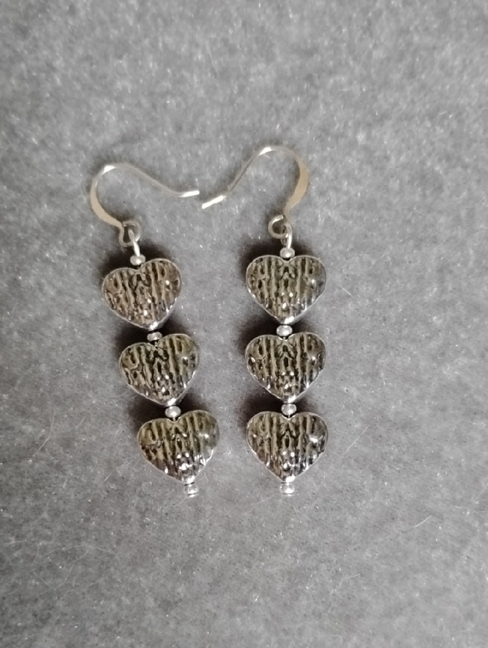 Hand Crafted Silver Triple Heart Drop Earrings - Picture 2 of 4